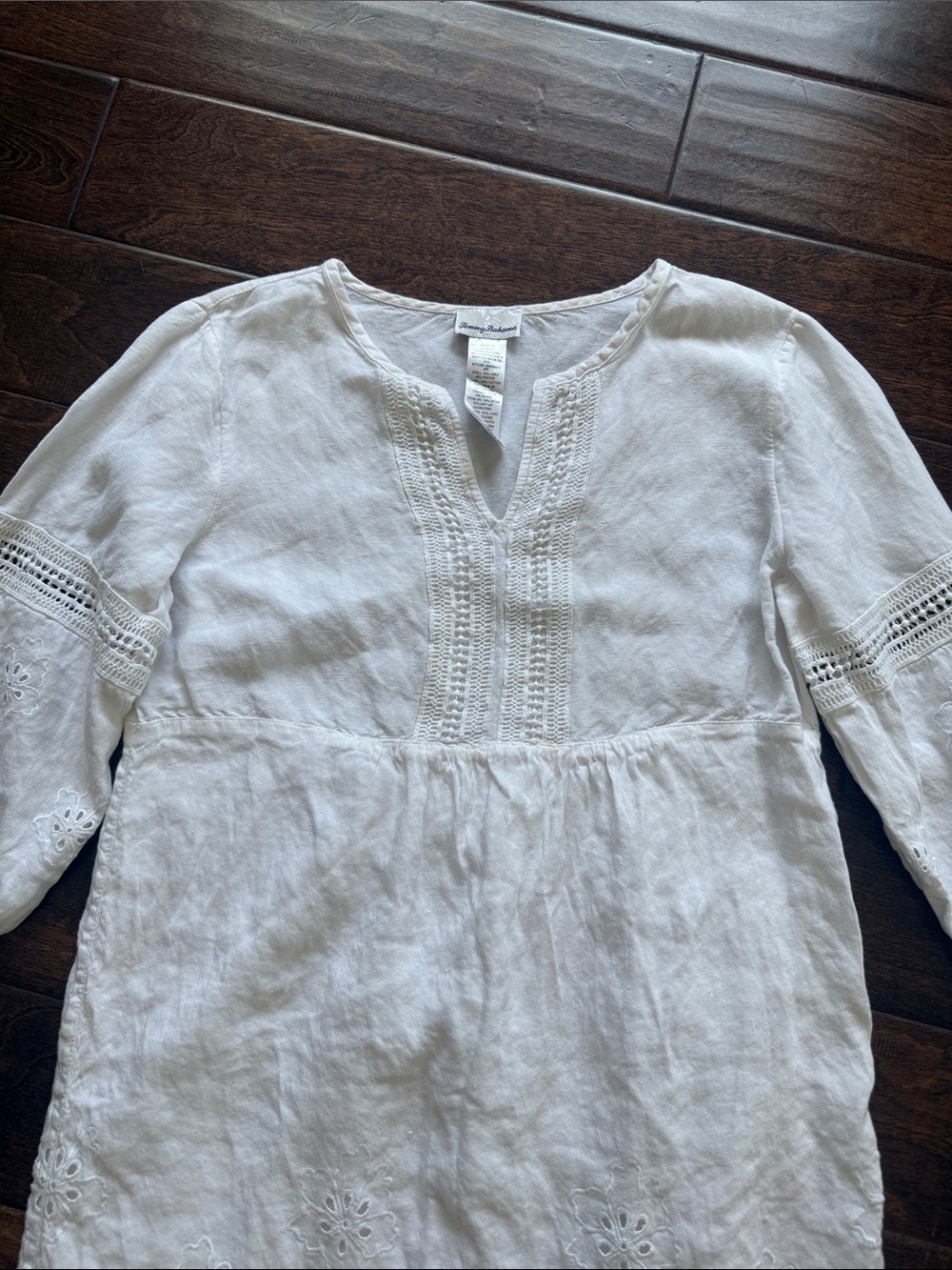 Tommy Bahama White Eyelet Linen Tunic Dress Swimsuit Cover-Up - Picture 4 of 5